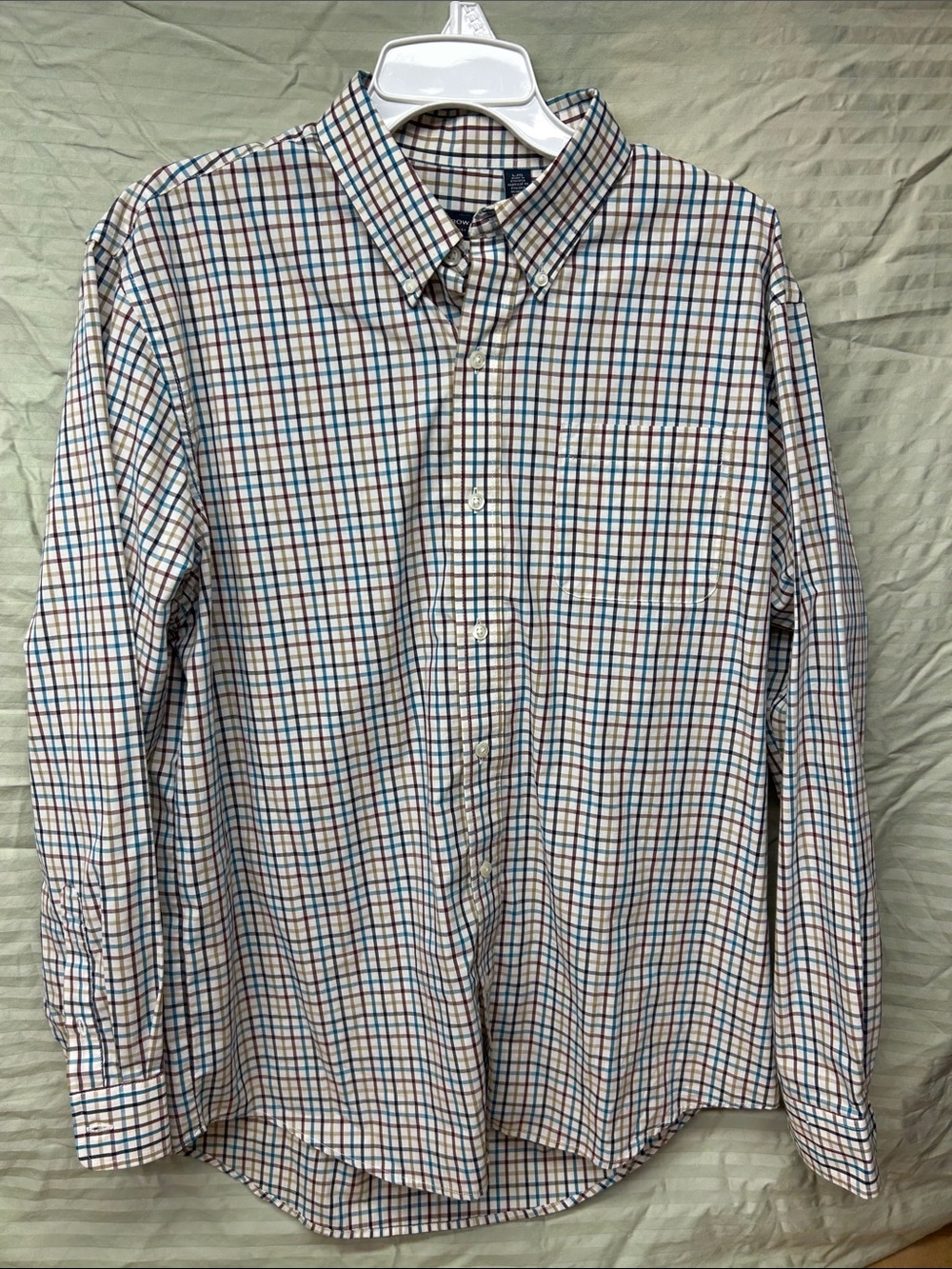Arrow Men's Plaid Button-Down Shirt in White, Blue & Brown